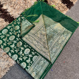 Bottle Green Semi Katan Silk Zari Banarasi Saree