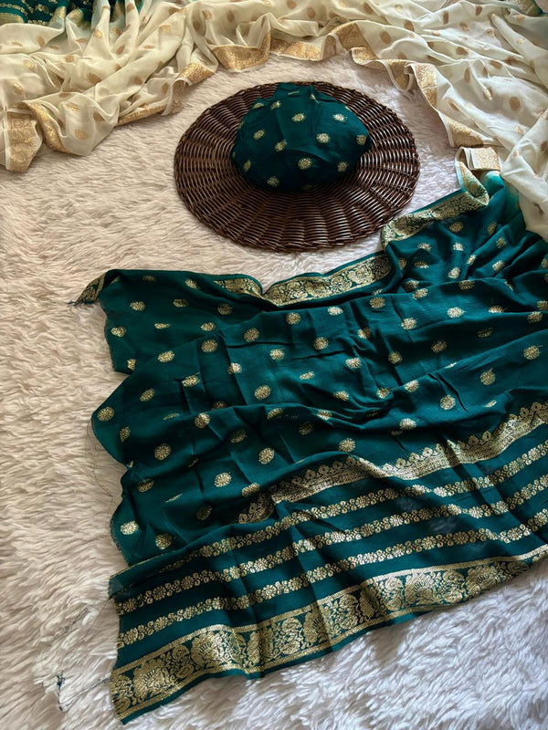 Bottle Green Shade Viscose Georgette Saree