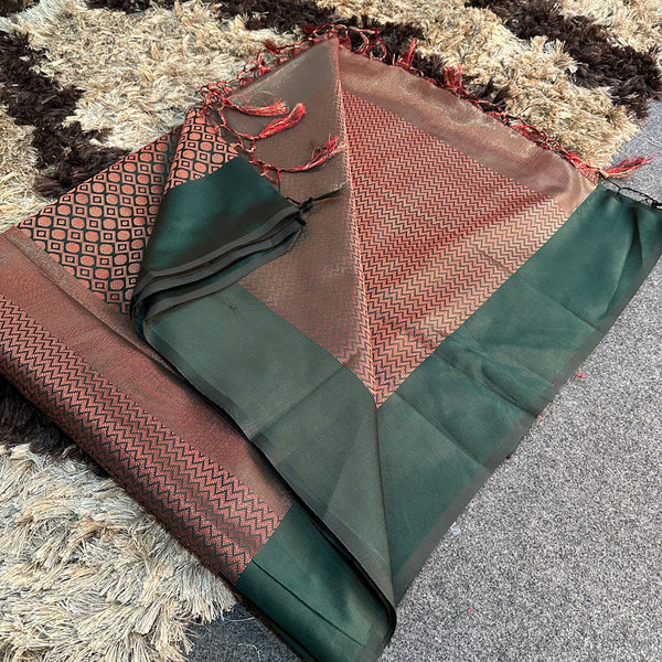 Bottle Green Softsilk Brocade Pattern Jacquard Banarasi Saree