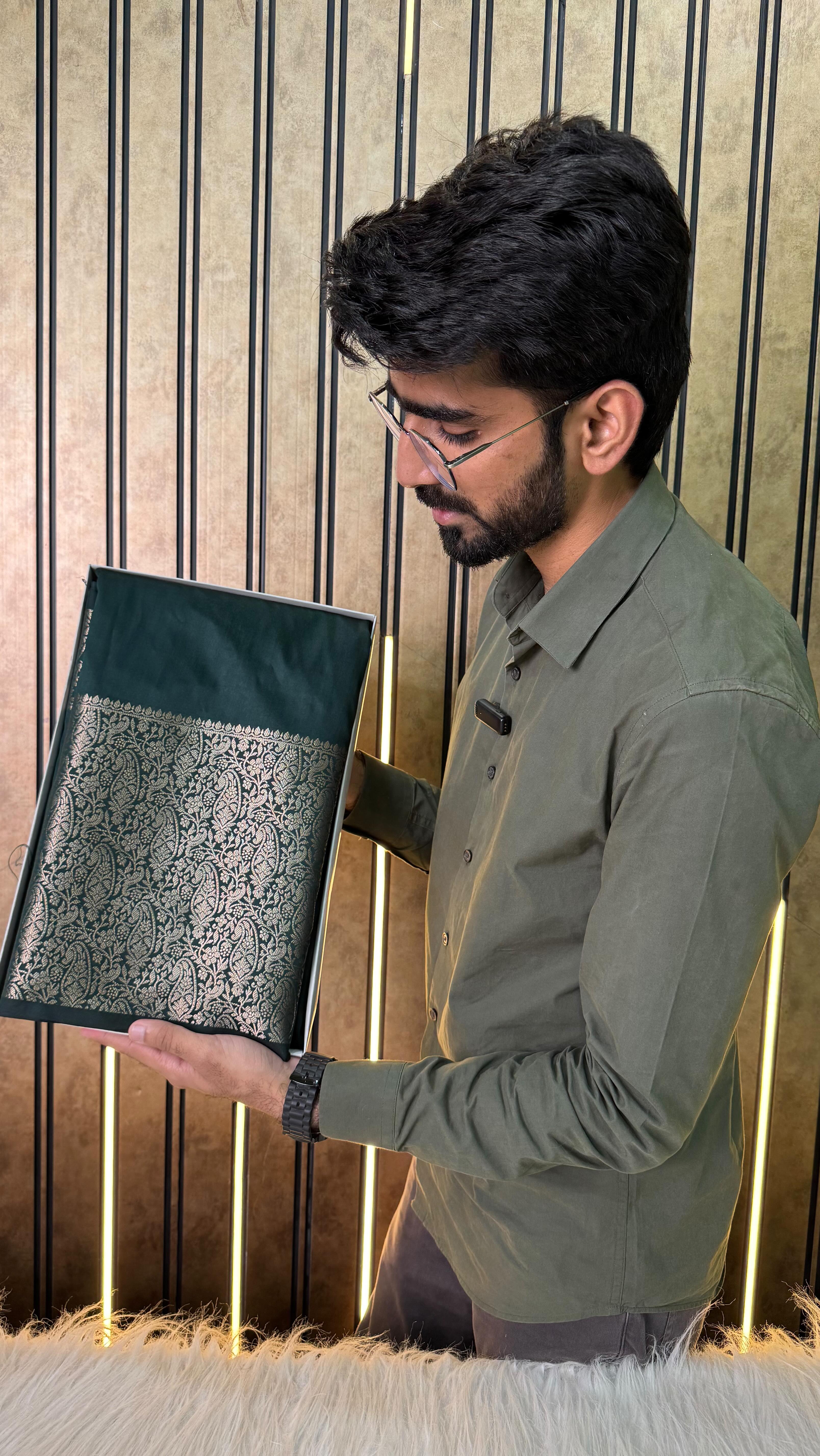 Bottle Green Thanjavur Softsilk Zari Jacquard Saree