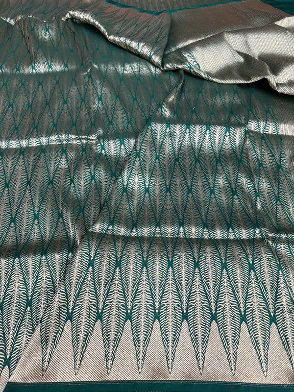 Bottle Green Tiger Skin Pure Katan Silk Saree