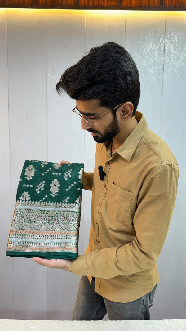 Bottle Green Colour Warm Silk Banarasi Saree