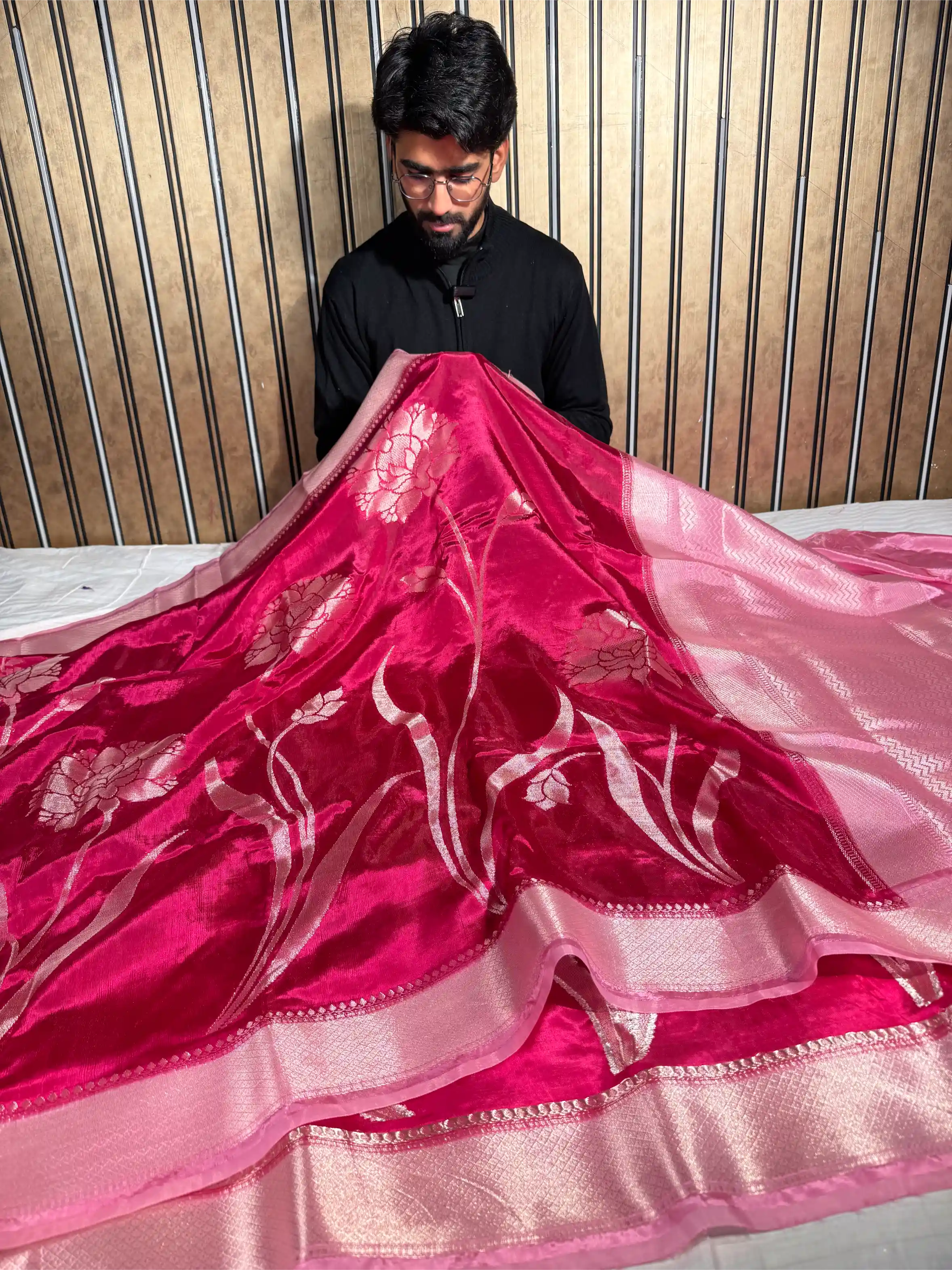 Bridal Rani Banana Silk Heritage Weave Banarasi Saree