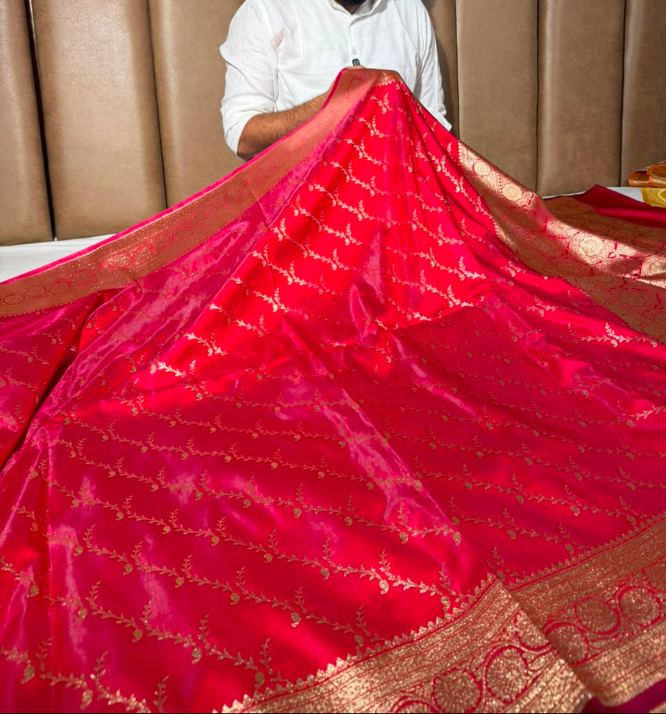 Bridal Rani Satin Silk Intricate Banarasi Saree