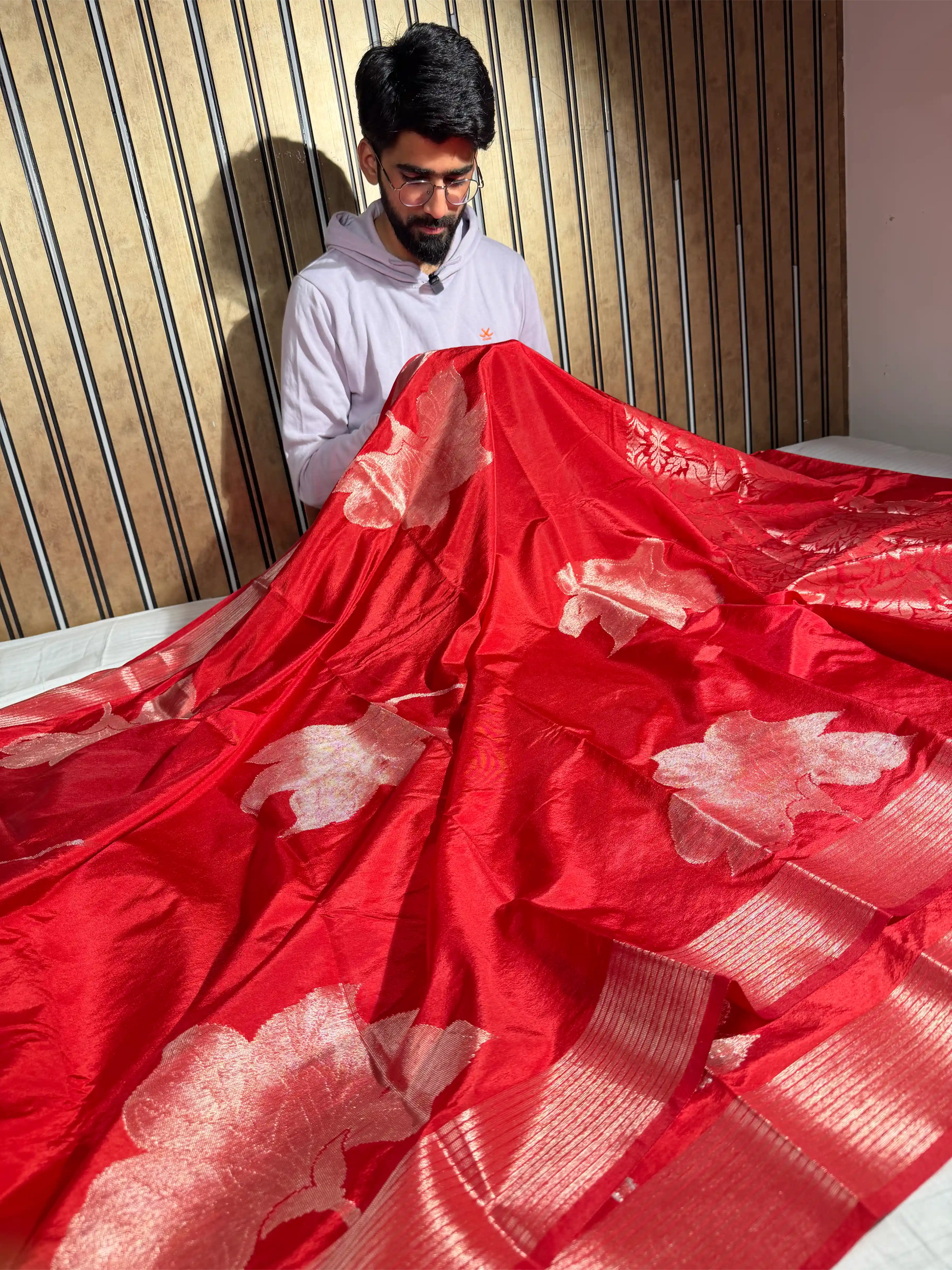 Bridal Red Chinia Silk Heritage Grand Design Banarasi Saree