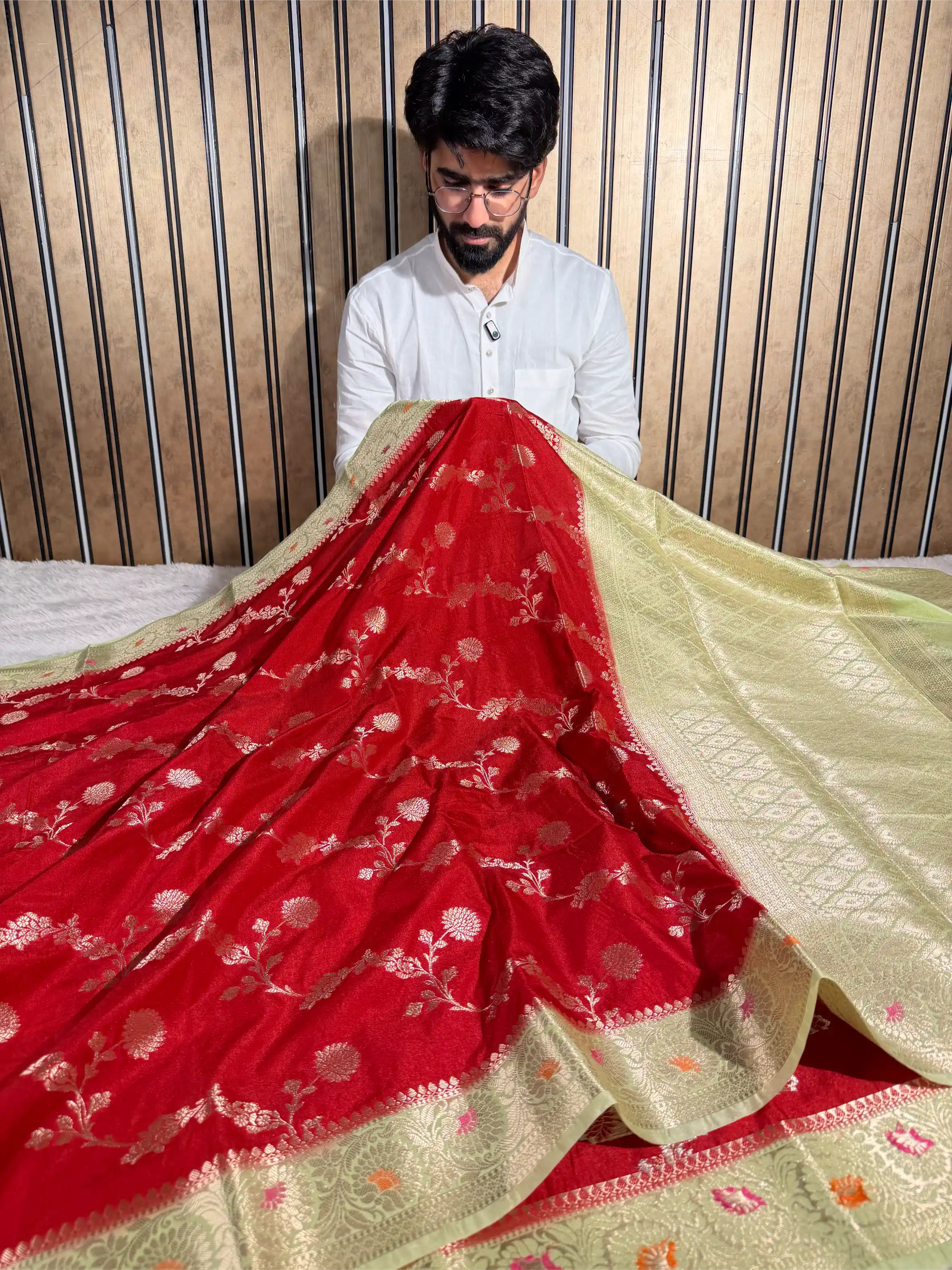 Bridal Red Chinia Silk Heritage Weave Banarasi saree