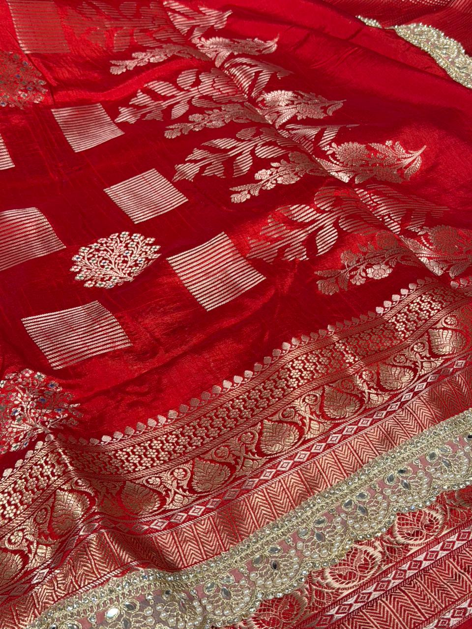 Bridal Red Dupion Silk Premium Designer Saree