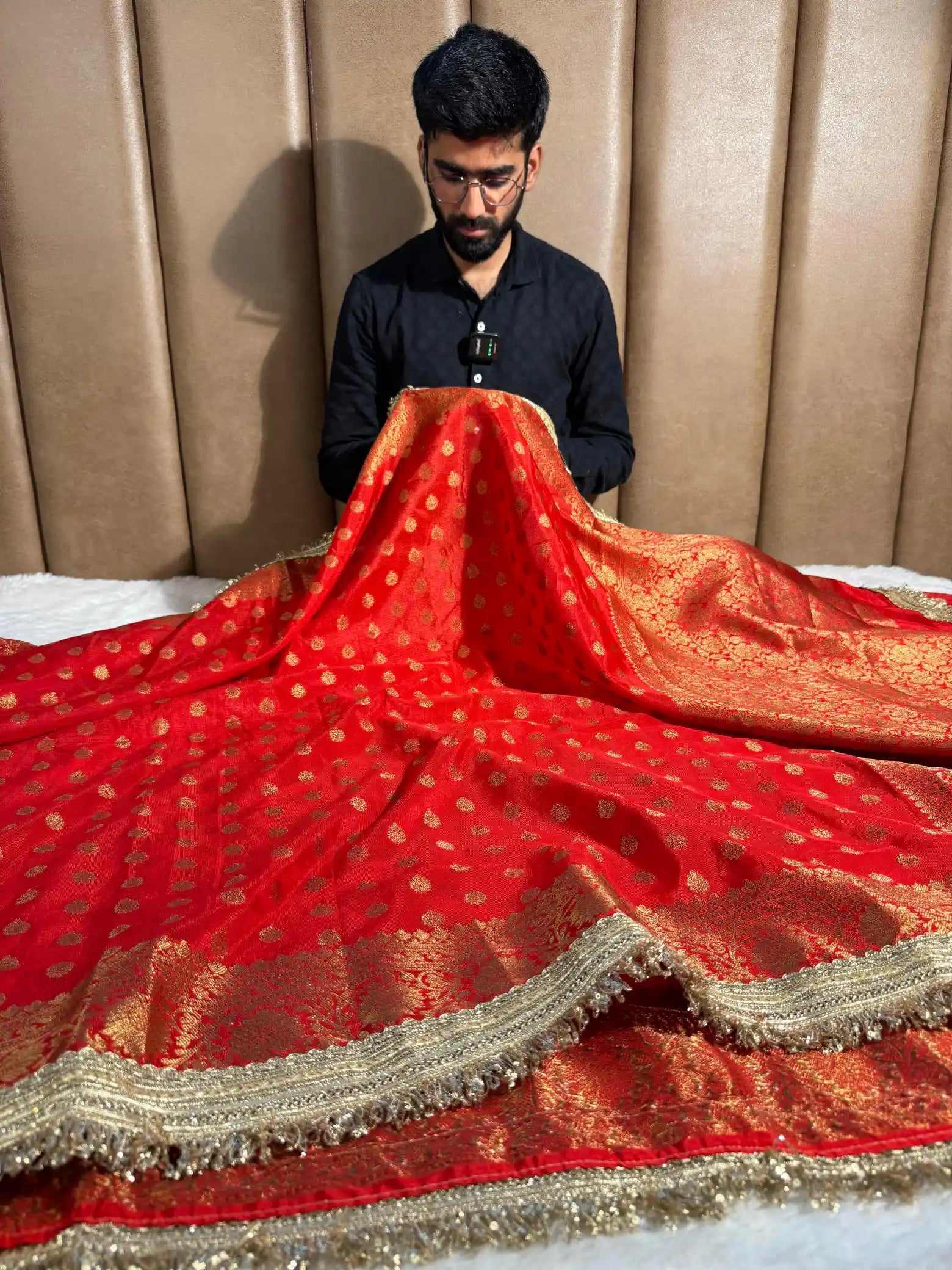 Bridal Red Georgette Silk Lace Work Banarasi Saree