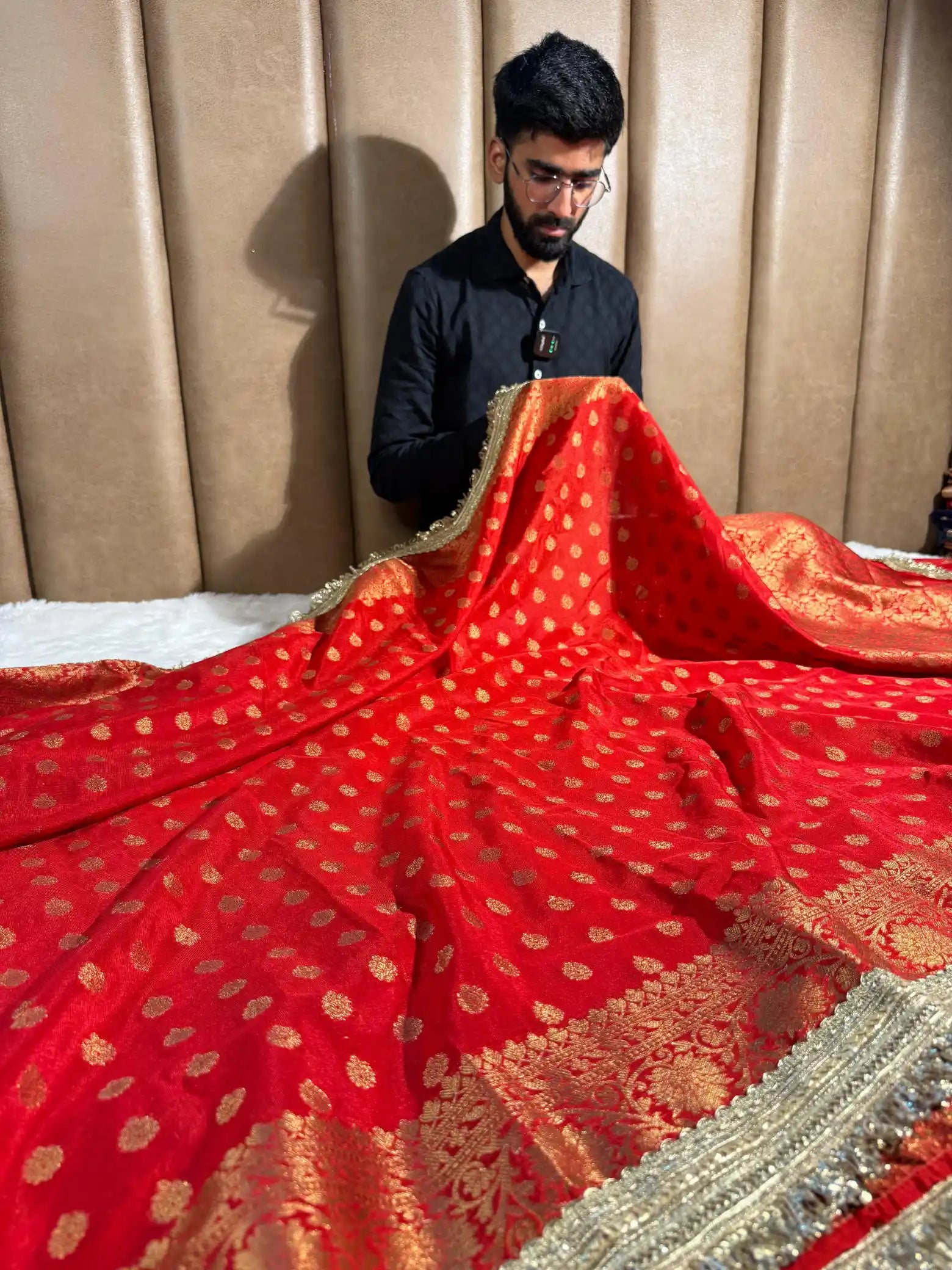 Bridal Red Georgette Silk Lace Work Banarasi Saree