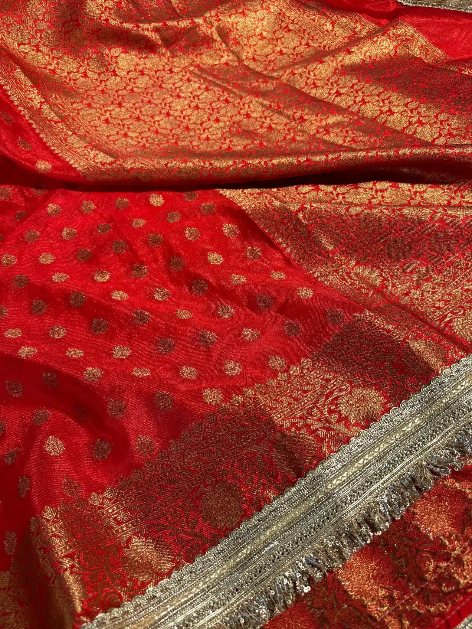 Bridal Red Georgette Silk Lace Work Banarasi Saree