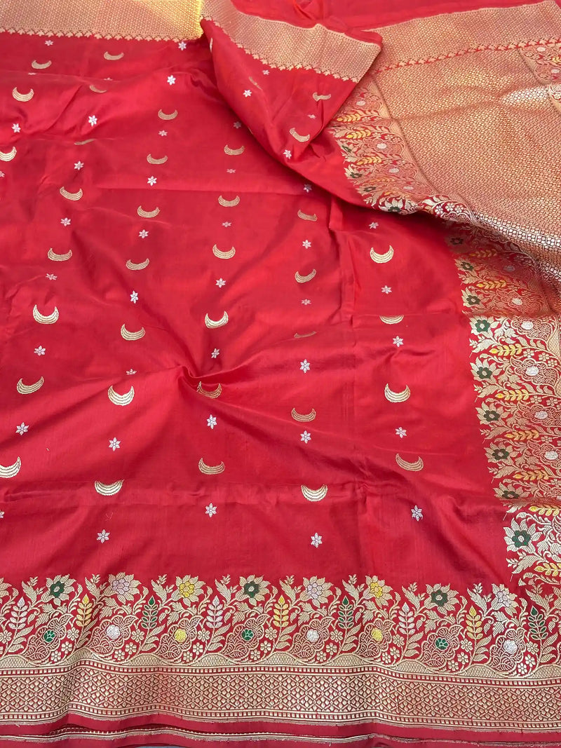Bridal Red Handwoven Pure Katan Silk Banarasi Saree