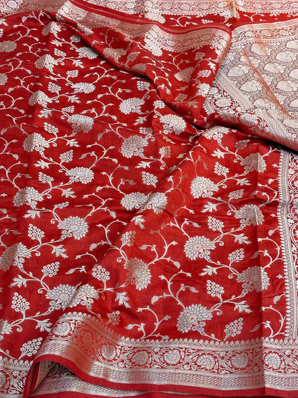 Bridal Red Intricate Meenakari Chiniya Silk Banarasi Saree