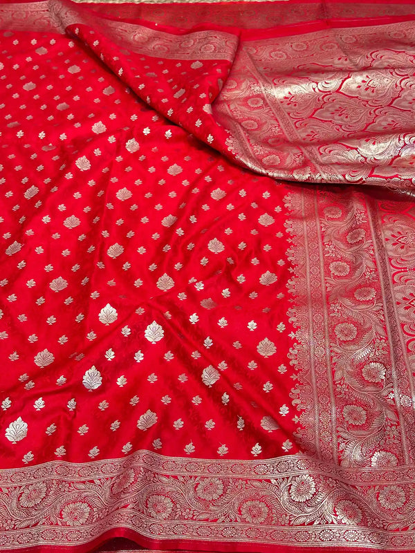 Bridal Red Intricate Weave Mashru Katan Saree