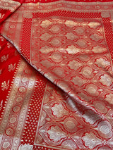 Bridal Red Traditional Mashru Katan Silk Banarasi Saree