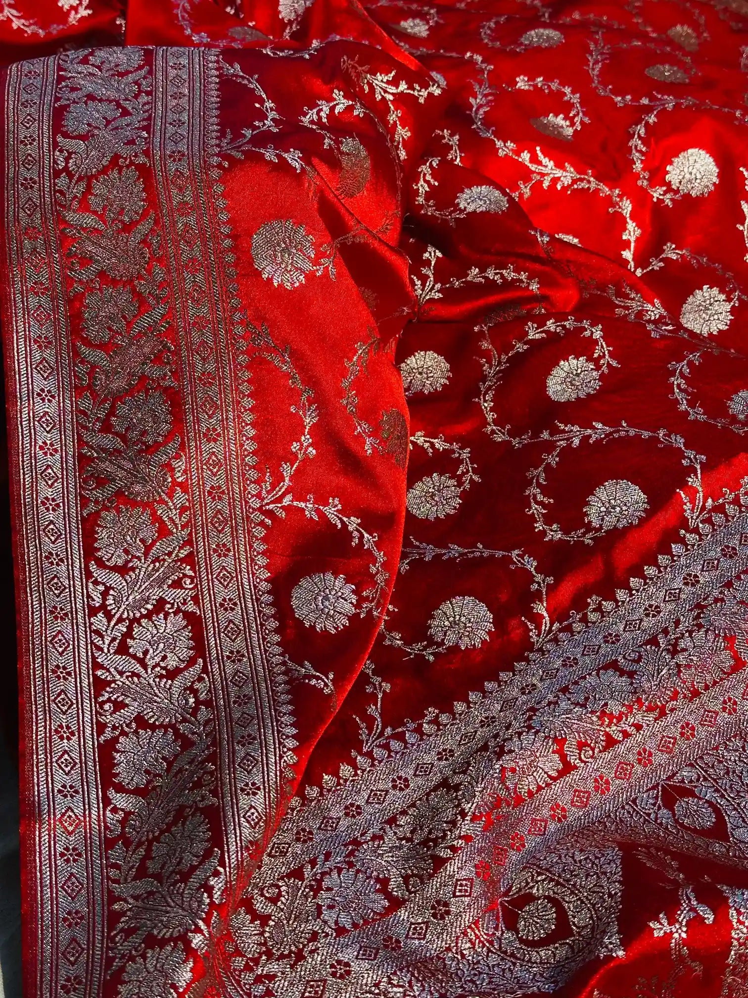 Bridal Red Mashru Katan Silk Banarasi Saree