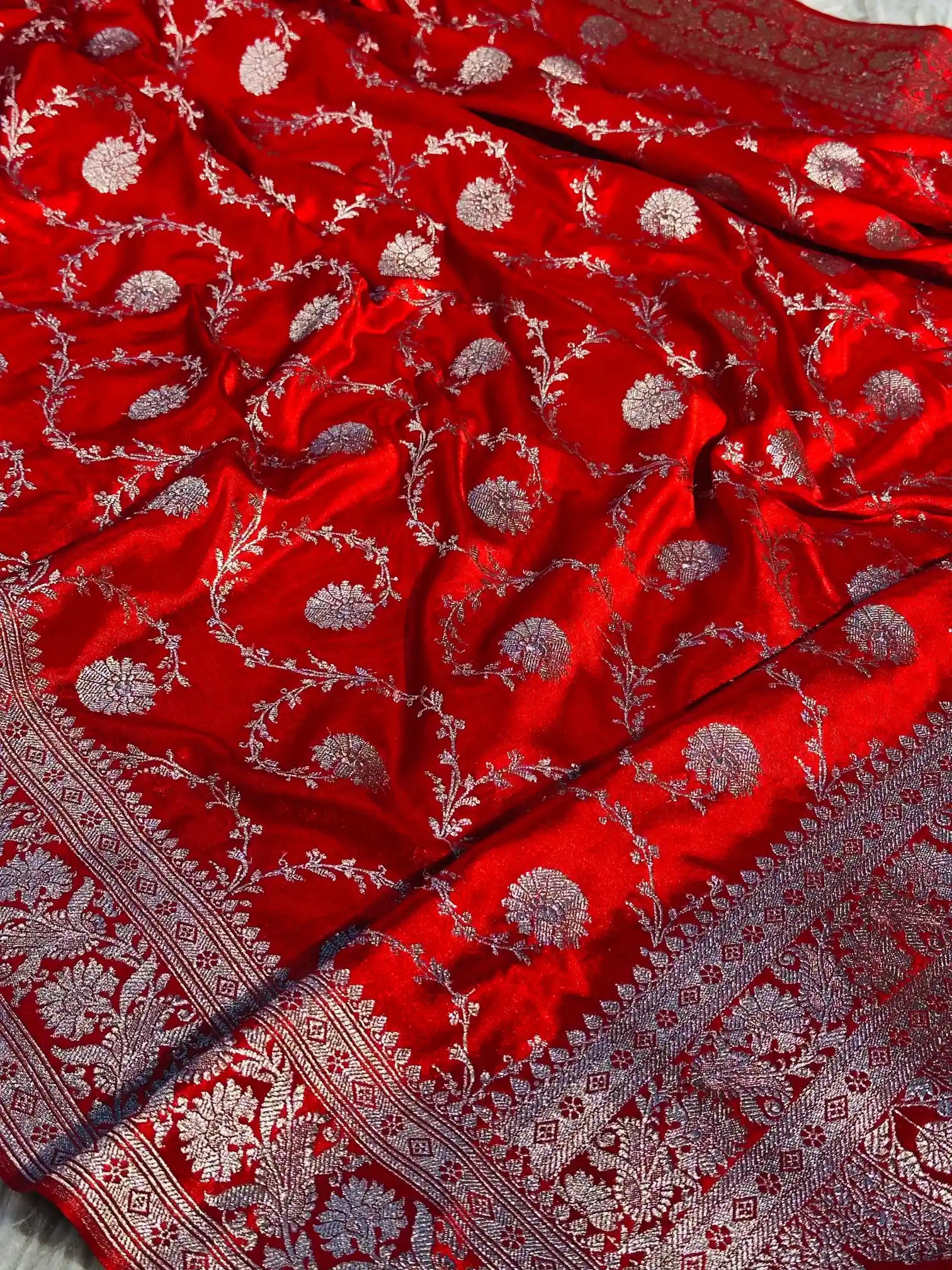 Bridal Red Mashru Katan Silk Banarasi Saree
