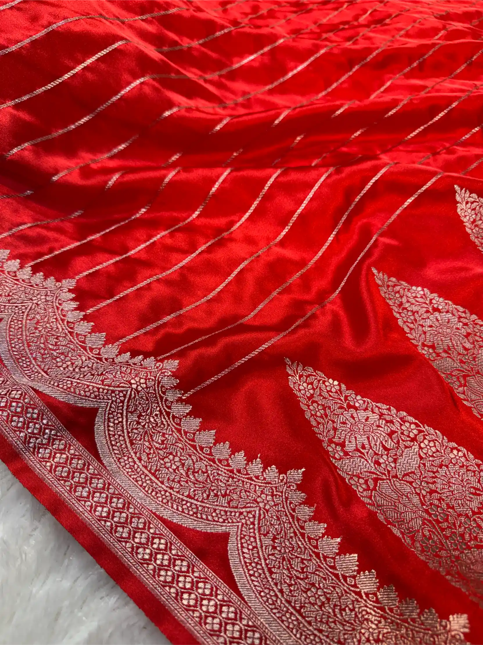 Bridal Red Mashru Katan Silk Contemporary Weave Banarasi Saree