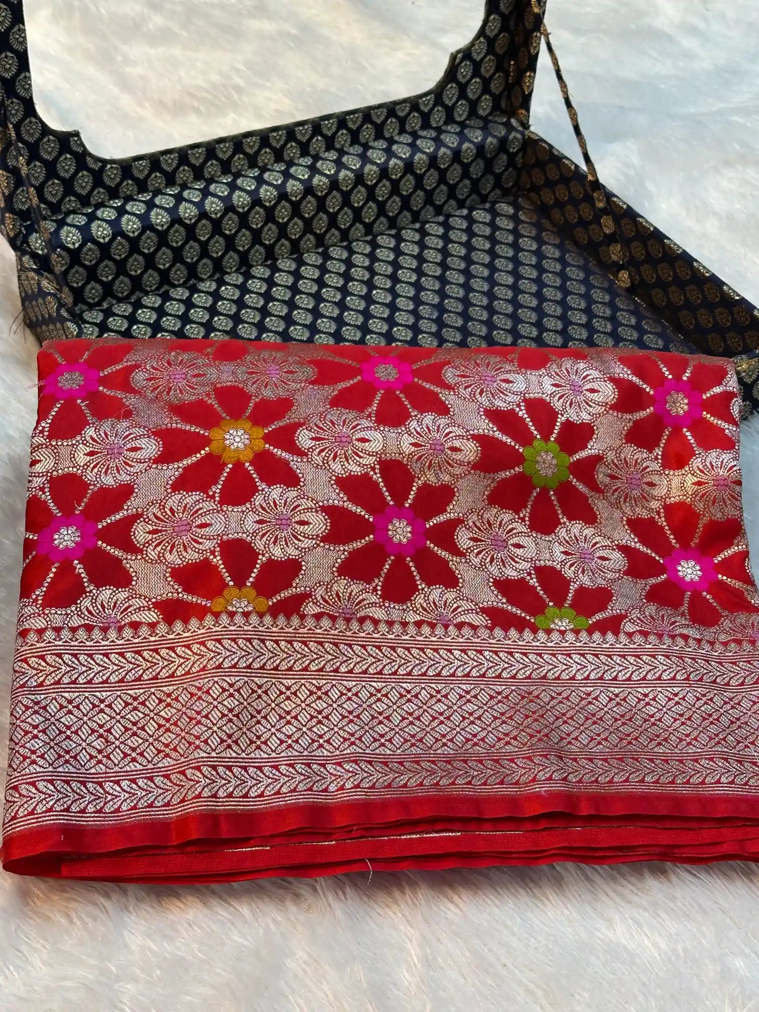 Bridal Red Mashru Katan Silk Eccentric Meenakari Banarasi Saree