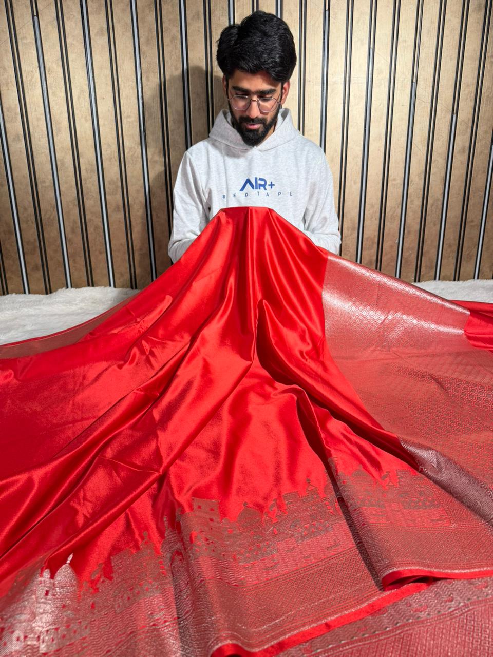 Bridal Red Mashru Katan Silk Ghats of Banaras Weave Banarasi Saree