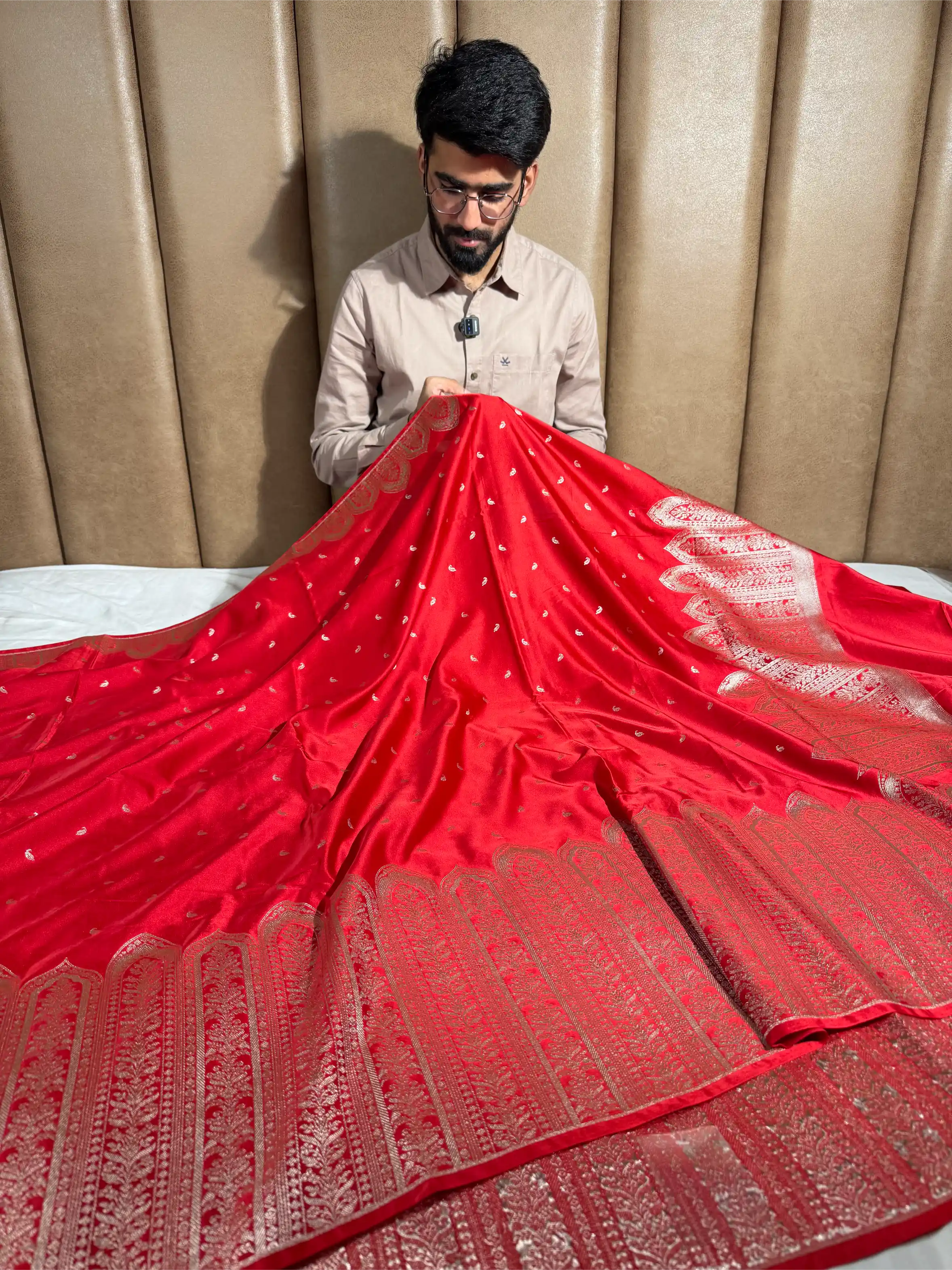 Bridal Red Mashru Katan Silk Heritage Weave Banarasi Saree