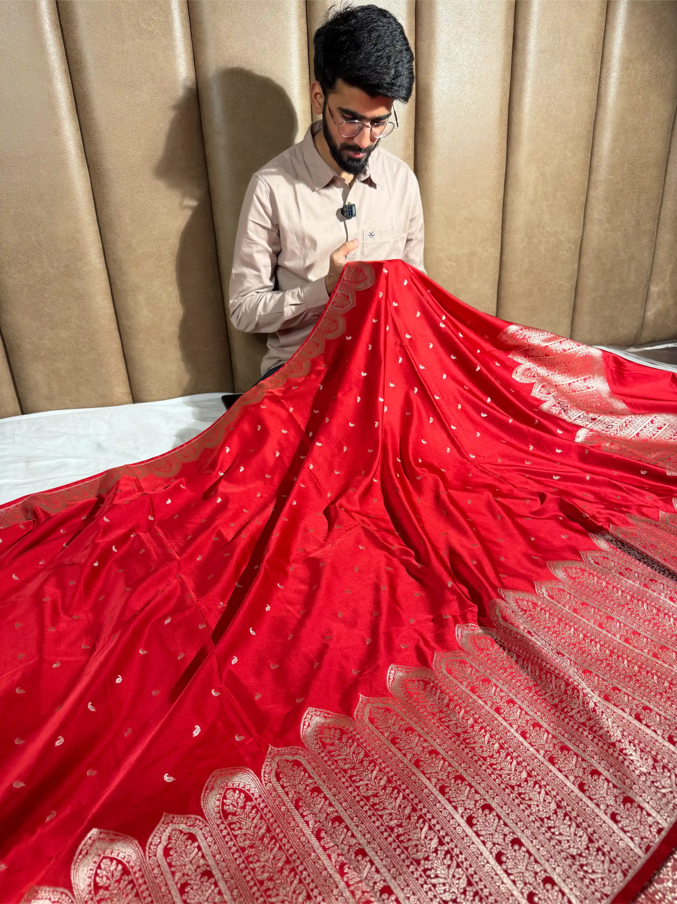 Bridal Red Mashru Katan Silk Heritage Weave Banarasi Saree