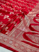 Bridal Red Mashru Katan Silk Leheriya Weave Banarasi Saree