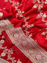 Bridal Red Mashru Katan Silk Leheriya Weave Banarasi Saree