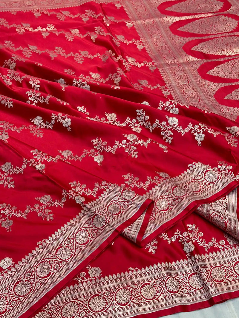 Bridal Red Mashru Katan Silk Leheriya Weave Banarasi Saree