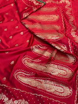 Bridal Red Mashru Katan Silk Tanchui Banarasi Saree