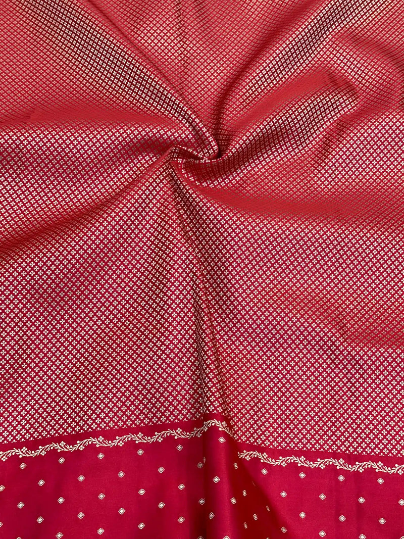 Bridal Red Mashru Katan Silk Tanchui Banarasi Saree