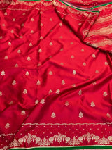 Bridal Red Mashru Katan Silk Tanchui Banarasi Saree