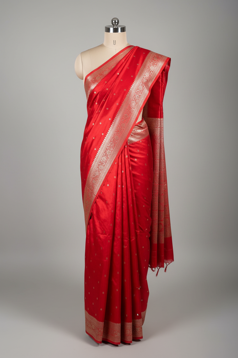 Bridal Red Mashru Katan Silk Traditional Weave Banarasi Saree