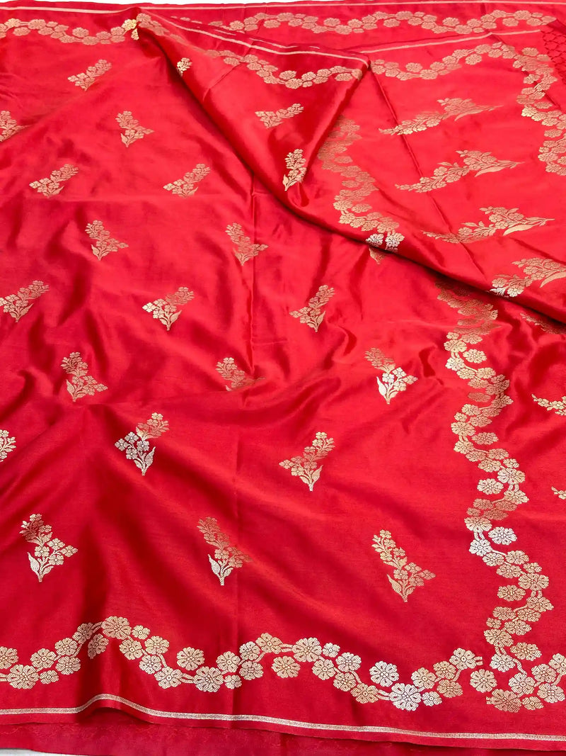 Bridal Red Premium Mashru Katan Banarasi Saree