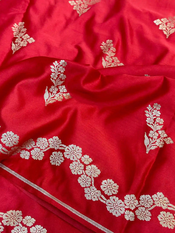 Bridal Red Premium Mashru Katan Banarasi Saree