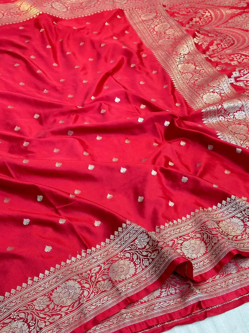 Bridal Red Premium Mashru Katan Saree