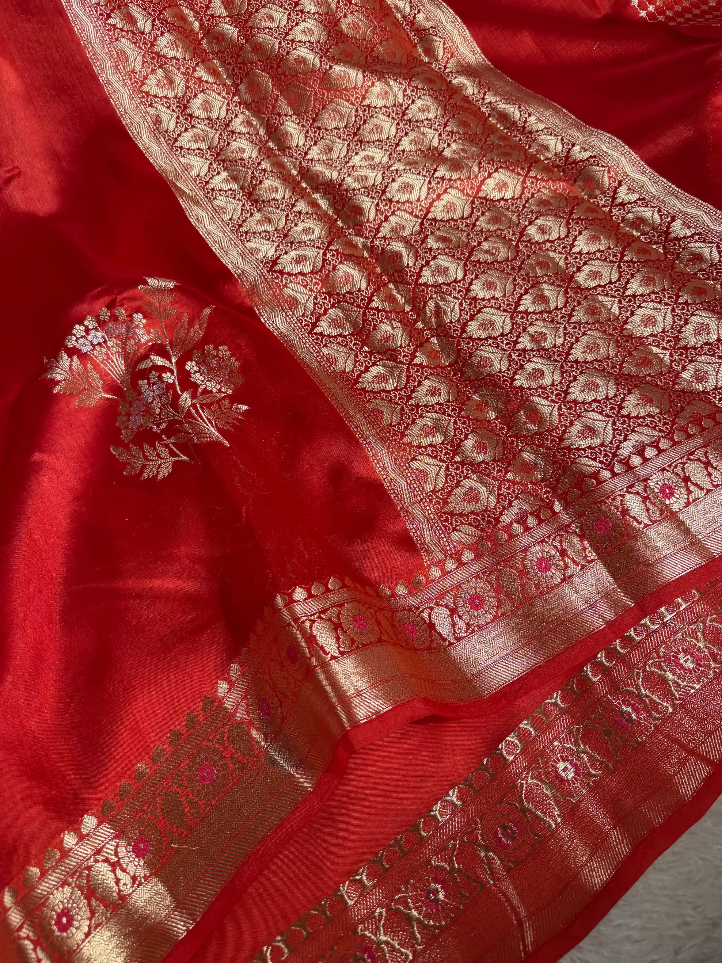 Bridal Red Pure Mango Silk Heritage Banarasi Saree