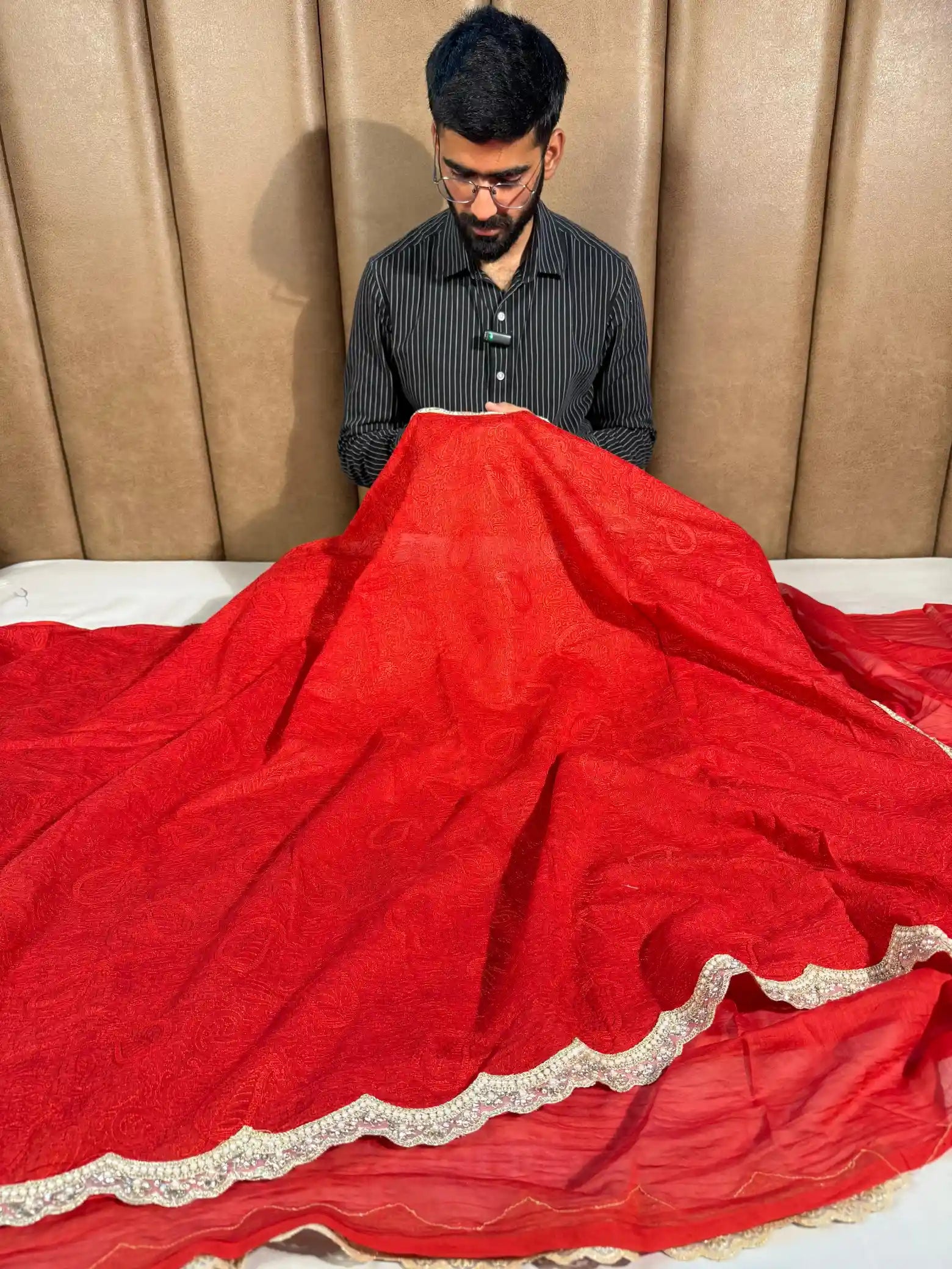 Bridal Red Pure Mul Cotton Silk Chikankari Embroidery Banarasi Saree