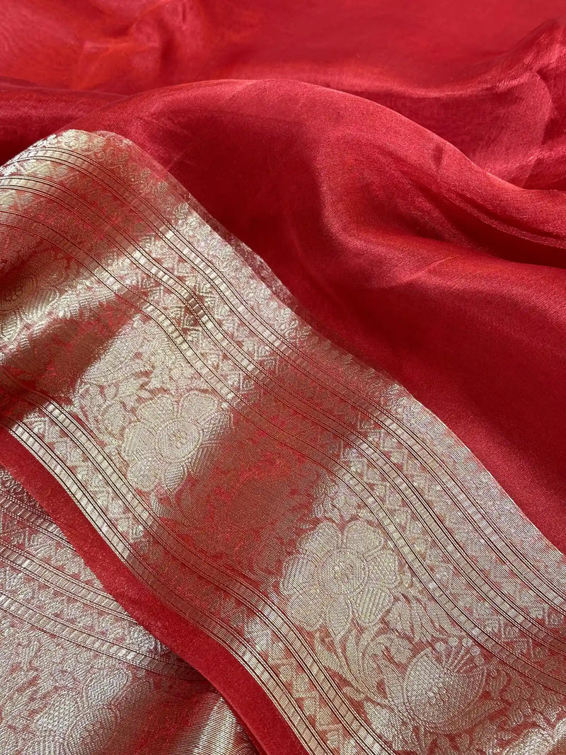 Bridal Red Pure Tissue Silk Banarasi Saree