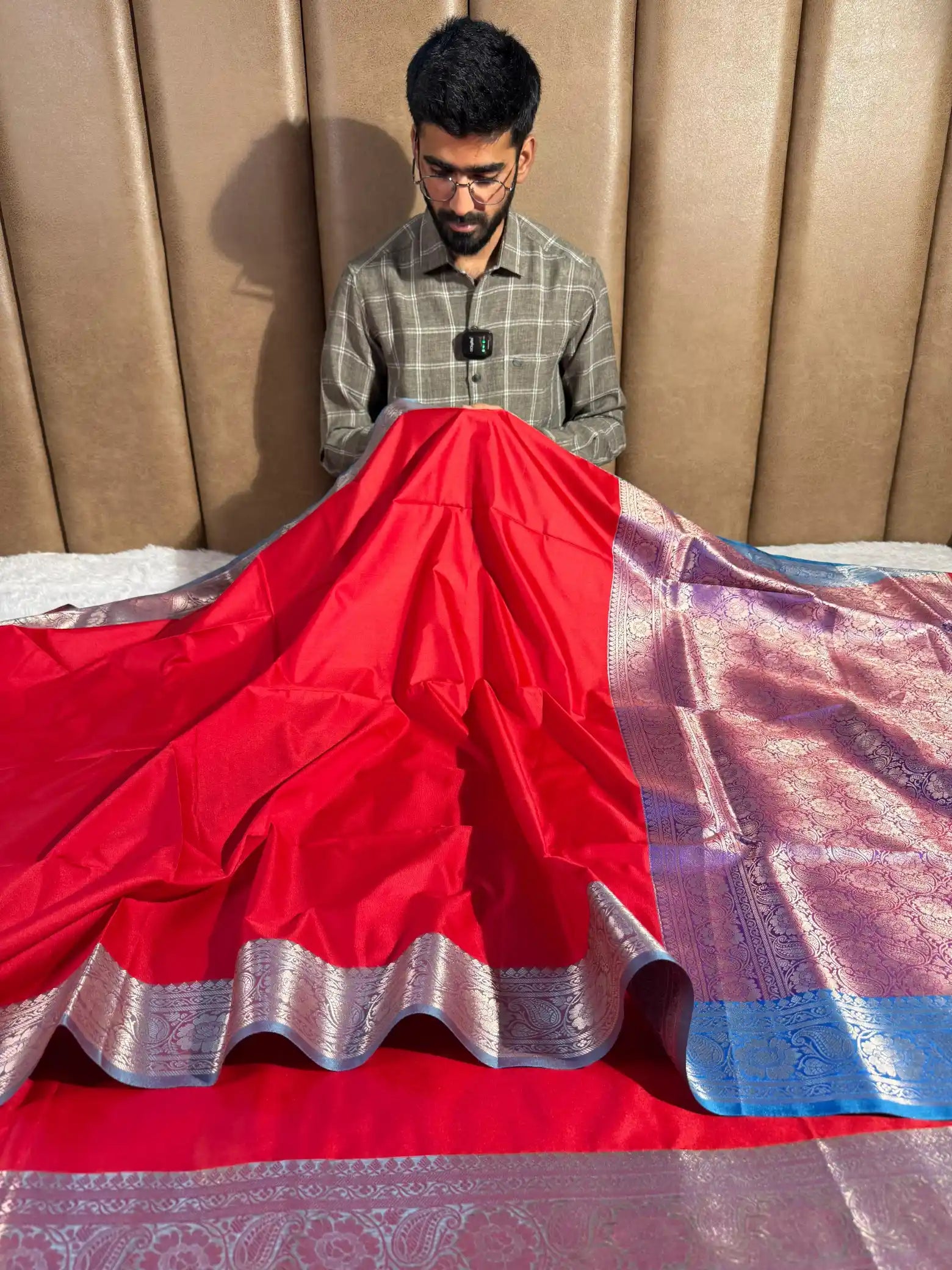 Bridal Red Purple Semi Katan Silk Banarasi Saree