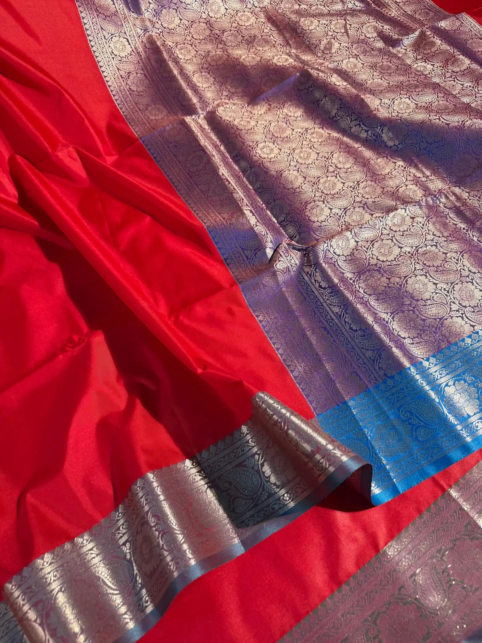 Bridal Red Purple Semi Katan Silk Banarasi Saree