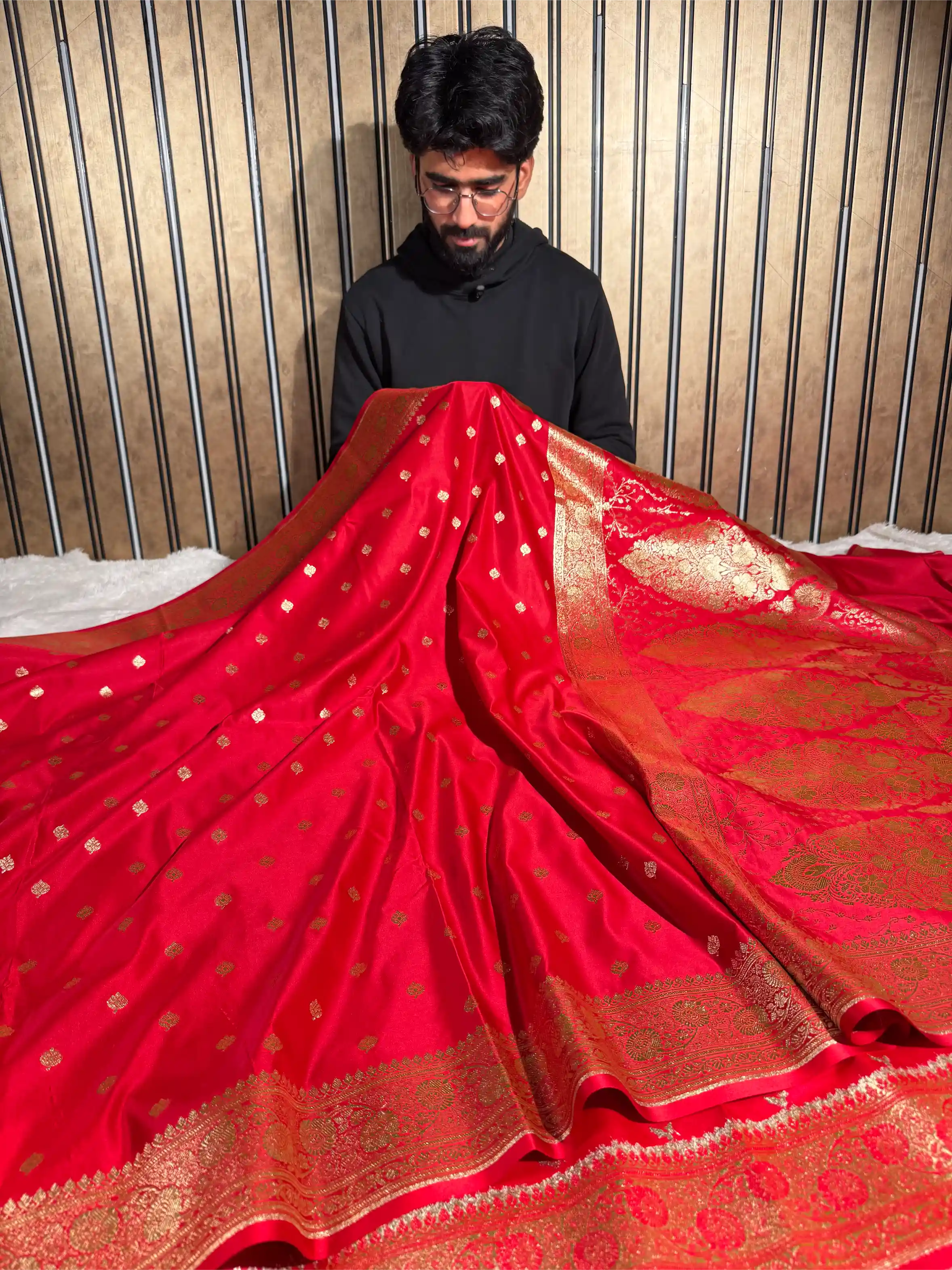 Bridal Red Satin Silk Bridal Heritage Banarasi Saree