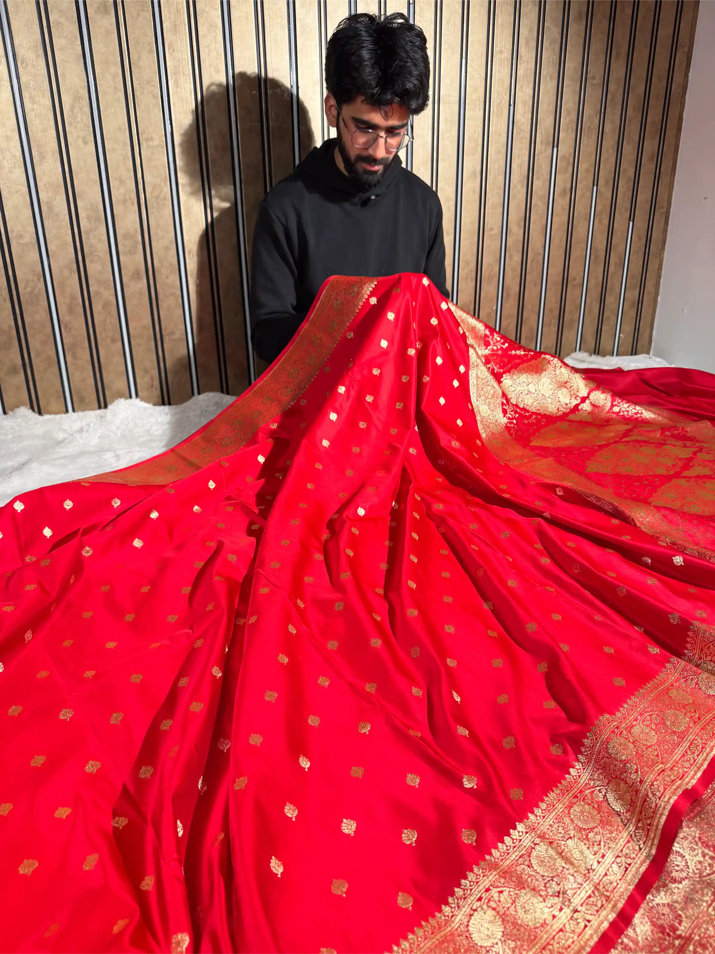 Bridal Red Satin Silk Bridal Heritage Banarasi Saree