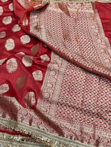  Bridal Red Shade Pure Chiniya Silk Designer Saree