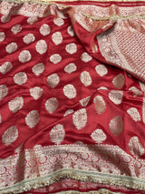  Bridal Red Shade Pure Chiniya Silk Designer Saree