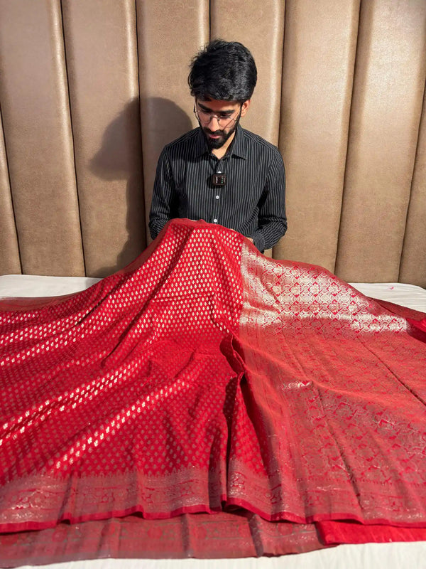 Bridal Red Softsilk Opera Buti Design Banarasi Saree