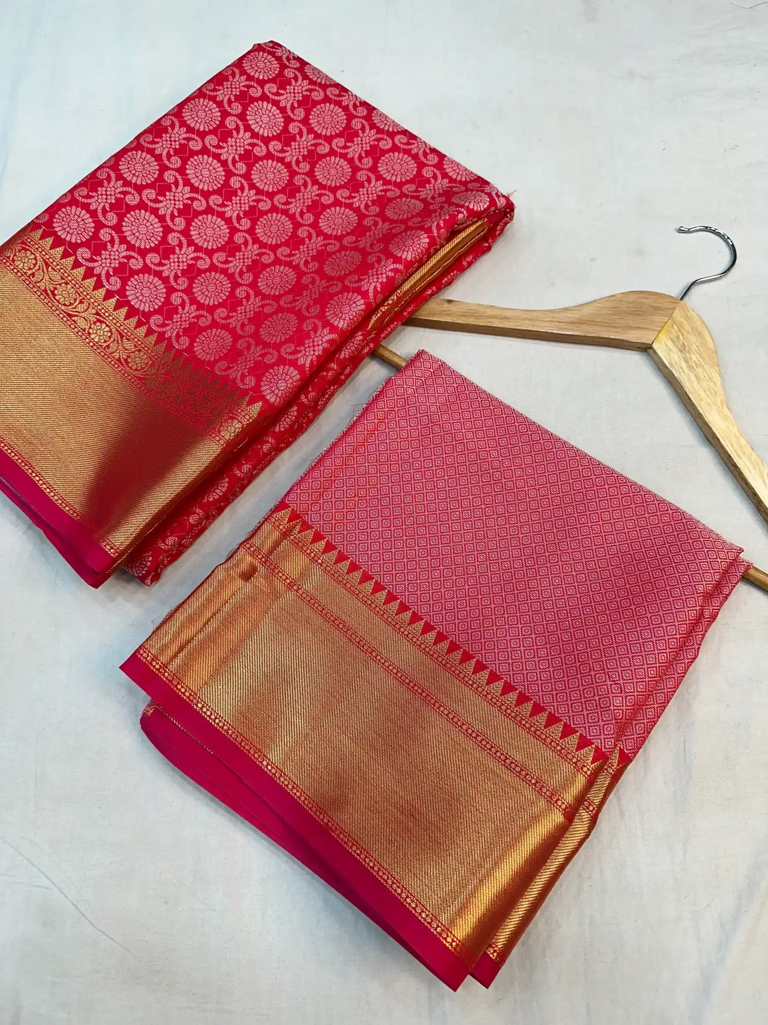 Bridal Red Subtle embossed soft tissue silk Banarasi Saree