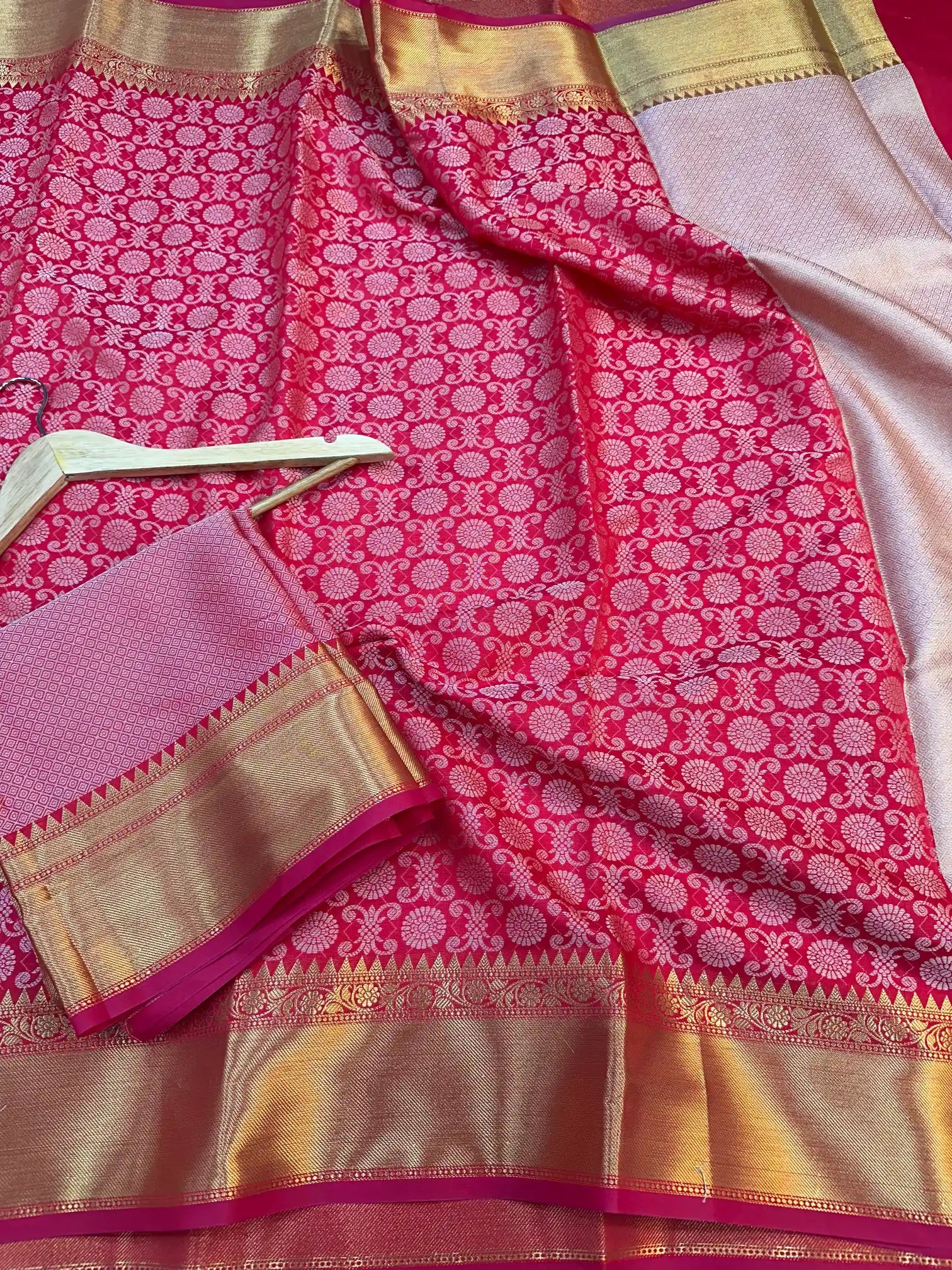 Bridal Red Subtle embossed soft tissue silk Banarasi Saree
