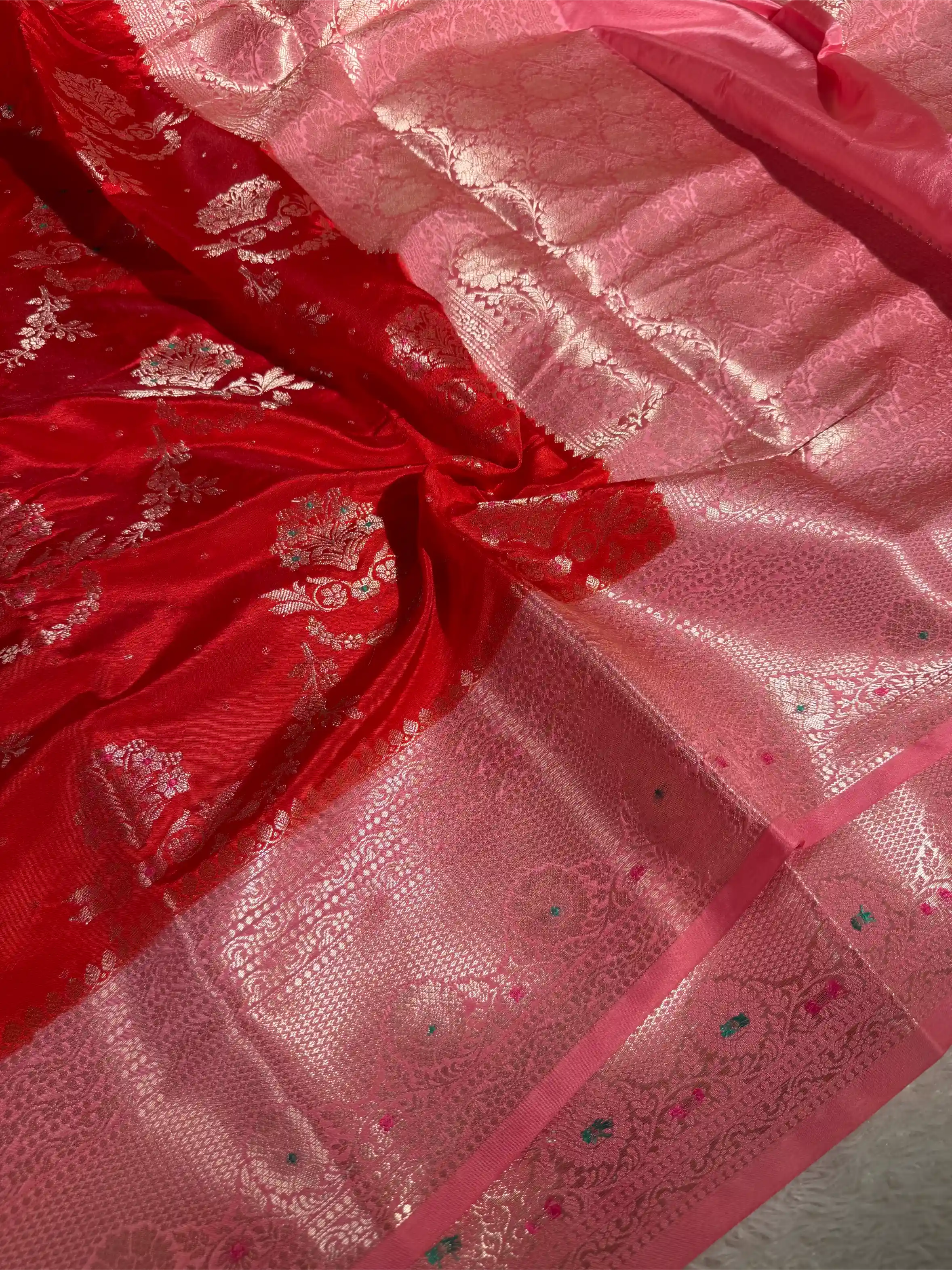 Bridal Red Viscose Chinia Silk Traditional Banarasi Saree