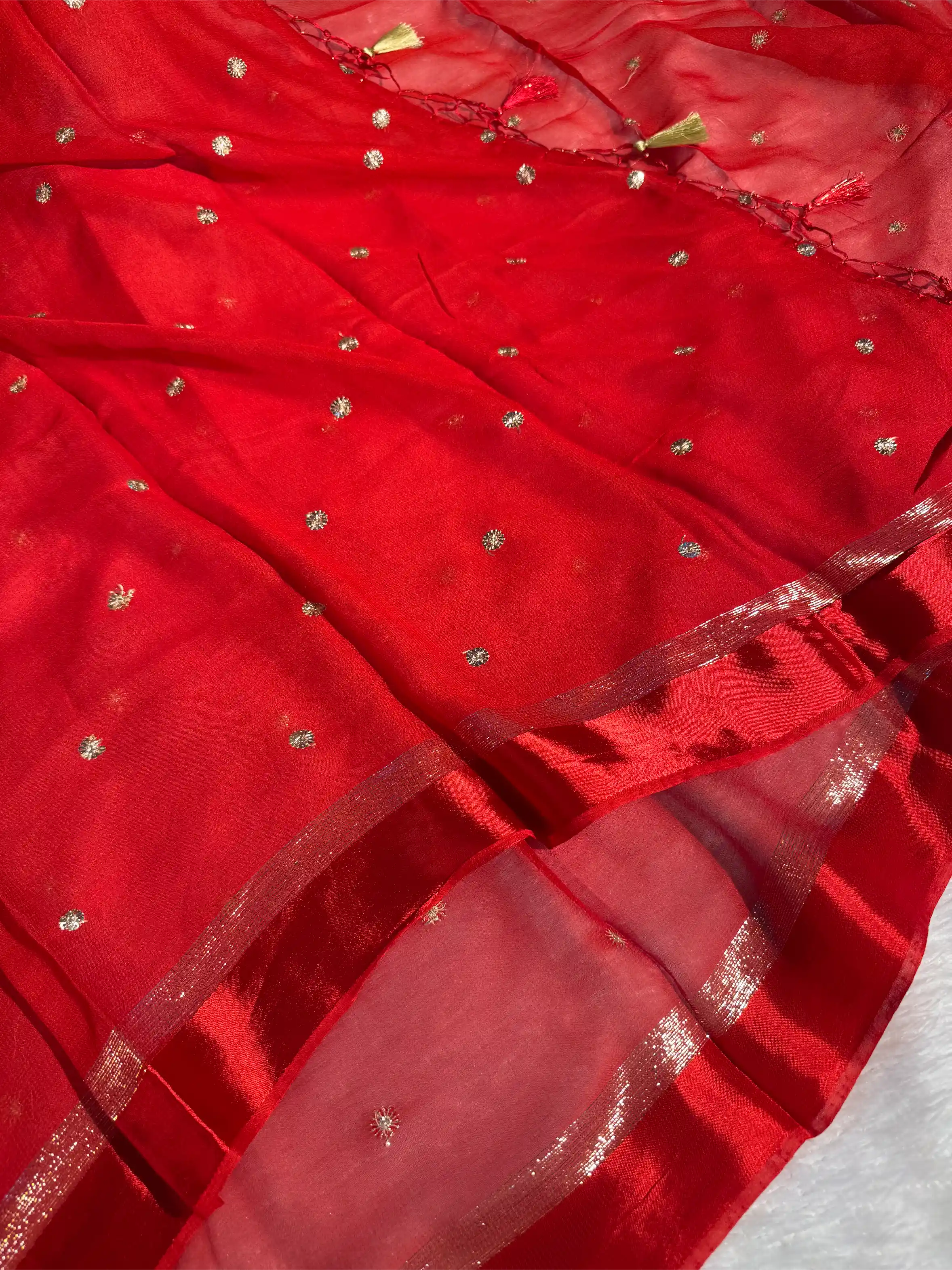 Bridal Red Viscose Georgette Silk Embroidered Saree