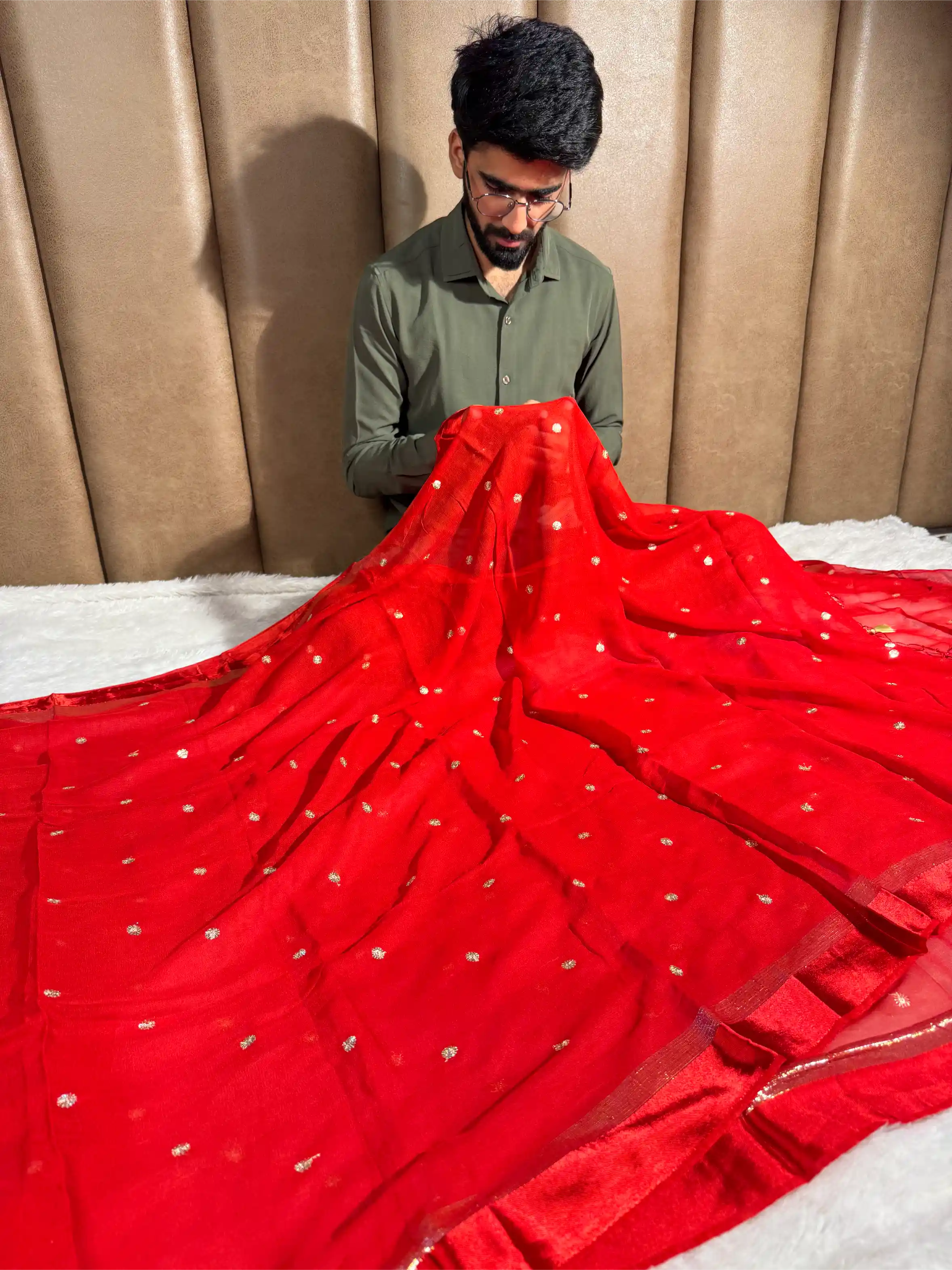 Bridal Red Viscose Georgette Silk Embroidered Saree